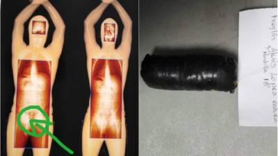 Momento en el que las autoridades hacían la inspección; el resultado, al lado derecho.