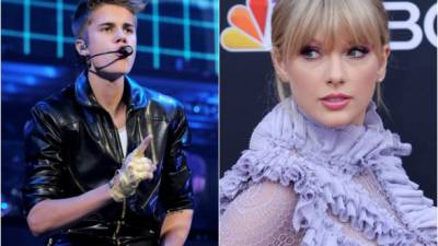 Los cantantes Justin Bieber y Taylor Swift. Fotos: AFP