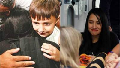 La azafata sobreviviente se reunió con su hijo al llegar al aeropuerto de La Paz. Foto: Cortesía El Deber.