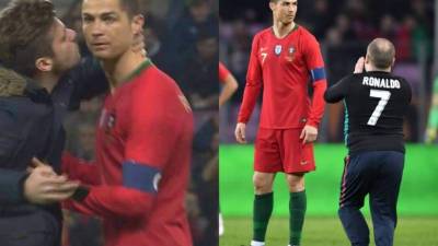 Durante la goleada de 3-0 que encajó Portugal ante Holanda, el crack luso Cristiano Ronaldo no pudo destacar pero algunos aficionados saltaron al campo para llevarse un recuerdo del atacante luso.