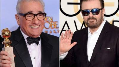 Martin Scorsese y Ricky Gervais. Fotos: AFP/Archivo