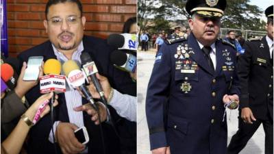 El depurador policial Omar Rivera, al lado izquierdo; y el director de la Policía Nacional de Honduras, José David Aguilar Morán.