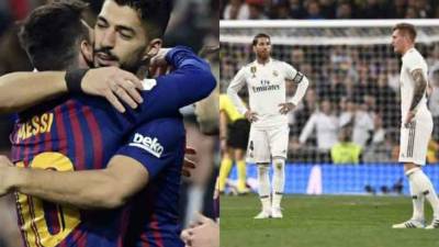 El Barcelona se metió este miércoles en su sexta final consecutiva de Copa del Rey tras golear 3-0 al Real Madrid, con doblete de Luis Suárez, en el estadio Santiago Bernabéu. Jugador madridista terminó llorando y en el club catalán festejaron a lo grande. Fotos AFP.