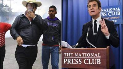 A la izquierda, Manuel Zelaya Rosales en una protesta poselectoral (noviembre 2017) y al lado derecho, Salvador Nasralla después de que se reuniera con Luis Almagro.