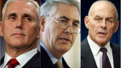 Mike Pence, vicepresidente de Estados Unidos; Rex Tillerson, secretario de Estado de EUA y John Kelly, secretario de Seguridad Nacional.