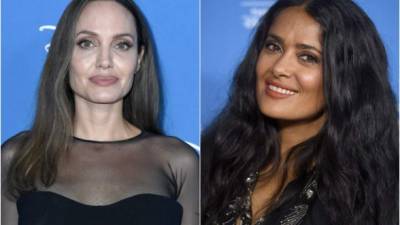 Angelina Jolie y Salma Hayek. Fotos: AFP