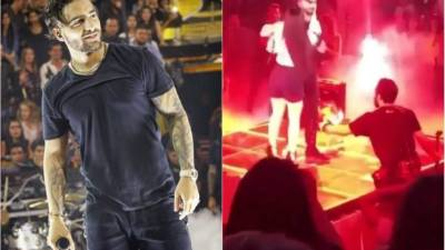 Maluma durante el momento en que empujó a su fan.