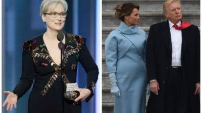 La actriz Meryl Streep. Melania y Donald Trump en la toma de posesión
