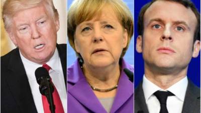 El presidente de EEUU, Donald Trump, la Canciller de Alemania, Angela Merkel y el presidente de Francias. Fotos: archivo
