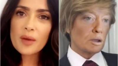 La actriz Salma Hayek jugó al transformarse en el magnate republicano.