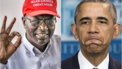 El hermano de Obama posa con una gorra de la campaña de Donald Trump. Foto: The New York Post.