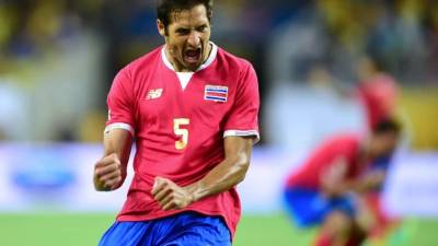 Celso Borges celebró de manera aufórica su gol ante Colombia. Foto AFP/Alfredo Estrella
