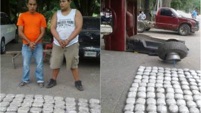 Dos sujetos detenidos supuestamente por tráfico de drogas.