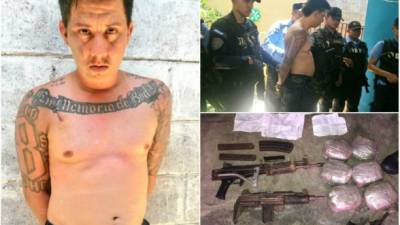 El 'Skiner', al lado izquierdo y derecho de la fotografía, fue detenido en La Planeta de La Lima. La droga que aparece en la imagen le fue hallada a otro pandillero.
