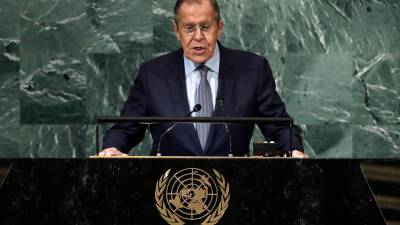 El jefe de la diplomacia rusa, Serguéi Lavrov, en la Asemblea General de la ONU. EFE/EPA/Peter Foley