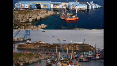 La operación sin precedentes para enderezar el 'Costa Concordia', iniciada el lunes, concluyó este martes, con el buque erguido de nuevo frente a las costas de la isla italiana del Giglio, donde permanecerá varios meses hasta que se lo reflote. AFP