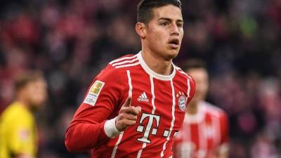 James Rodríguez celebrando un gol con el Bayern Múnich contra el Borussia Dortmund. Foto EFE