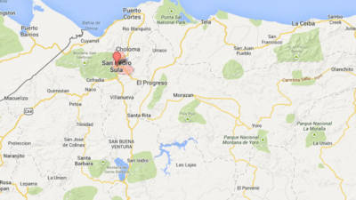 Ubicación de San Pedro Sula en el mapa de Honduras.