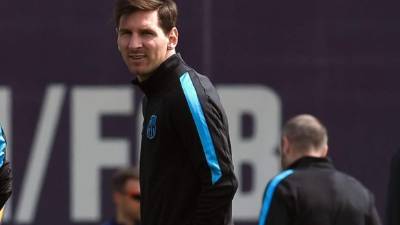 Leo Messi en el entrenamiento de este martes del Barcelona.