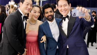 El reparto de ‘Squid Game’ Park Hae-soo, Kim Joo-ryeong, Lee Jung-jae y Anupam Tripathi, en una fotografía de archivo.