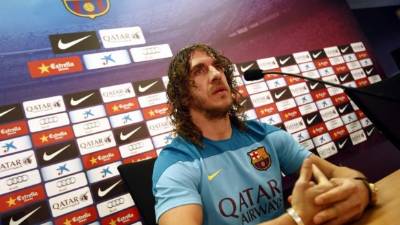 Carles Puyol, durante la rueda de prensa de este lunes.