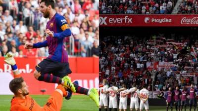 Mira las imágenes más curiosas de lo que la victoria de 2-3 del Barcelona en campo del Sevilla. Messi hizo locuras al despacharse con un hat-trick y Piqué calienta a los aficionados del Real Madrid. FOTOS EFE Y AFP.