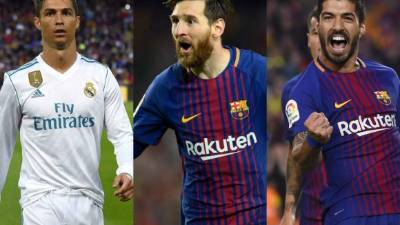 Cristiano Ronaldo, Messi y Luis Suárez son los mejores goleadores de la Liga española. FOTOS AFP.