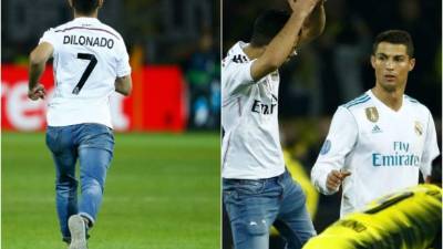 Tras el pitazo final del partido en donde el Real Madrid venció 1-3 al Dortmund, un aficionado dio la nota curiosa luego de que un hincha fan de Cristiano Ronaldo se metió al terreno de juego para emular el festejo de CR7, el crack luso reaccionó.