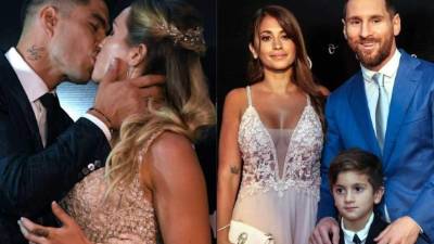 El delantero uruguayo del Barcelona, Luis Suárez y su esposa, Sofía Balbi, renovaron sus votos matrimoniales en Uruguay, ceremonia la que asistieron estrellas del fútbol mundial como el argentino Lionel Messi; la esposa del crack argentino deslumbró en la ceremonia. Fotos AFP, EFE e Instagram.