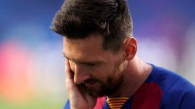 Barcelona's Argentinian forward Lionel Messi reacts during the UEFA Champions League quarter-final football match between Barcelona and Bayern Munich at the Luz stadium in Lisbon on August 14, 2020. (Photo by Manu Fernandez / POOL / AFP)