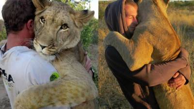 La leona junto a Valentin Gruener y Mikkerl Legarth. Foto: Daily Mail