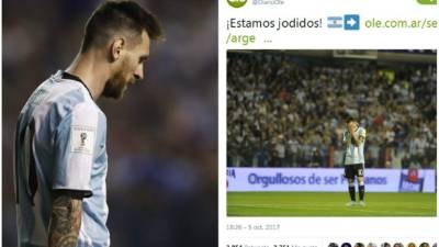 Argentina y Perú empataron 0-0 por la penúltima fecha de las eliminatorias sudamericanas, resultado que deja a la Albiceleste pendiendo de un hilo ya que a falta de la jornada del martes ocupa el sexto lugar que lo deja fuera del Mundial de Rusia 2018. La prensa argentina ha atacado con todo a su equipo.