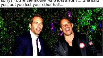 “Cuando me enteré, inmediatamente volé a California y fui directo del avión a la casa de su mamá. Pensé que ellos necesitarían mi fuerza, pero me di cuenta cuando llegué allí, y me desmoroné ante su familia, que era yo quien los necesitaba a ellos”, escribió Diesel.