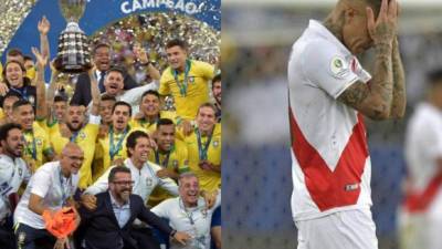 Brasil ganó este domingo su novena Copa América al vencer en la final a Perú por 3-1 en el estadio Maracaná. Mira las imágenes más curiosas del partido; alegría en los brasileños, pero un jugador salió llorando del enojo. Triste en los peruanos. Fotos AFP.