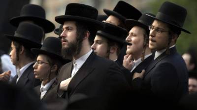 Members of the Alliance of American Jews protest against the Israeli Draft June 9, 2013 in New York. Thousands gathered in Federal Plaza to demonstrate against being drafted by the government of Israel. AFP PHOTO/Don Emmert (Photo credit should read DON EMMERT/AFP/Getty Images)