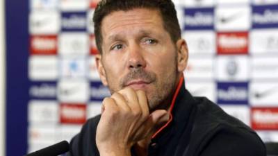 El entrenador del Atlético de Madrid., Diego Pablo Simeone, durante la rueda de prensa realizada este viernes. Foto EFE