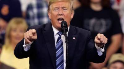 Mandatory Credit: Photo by Jim Urquhart/AP/REX/Shutterstock (9871049a)President Donald Trump speaks at a rally at the Rimrock Auto Arena in Billings, MontTrump, Billings, USA - 06 Sep 2018