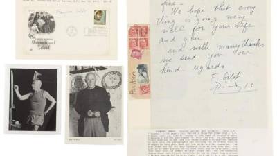 Fotografía cedida hoy, lunes 19 de noviembre de 2018, por la casa Morton, que muestra una carta escrita y firmada por el pintor español Pablo Picasso y por Francoise Gilot, madre de dos de sus hijos, será subasta el 22 de noviembre en Ciudad de México, informó hoy la casa responsable del concurso. EFE/MORTON/SOLO USO EDITORIAL