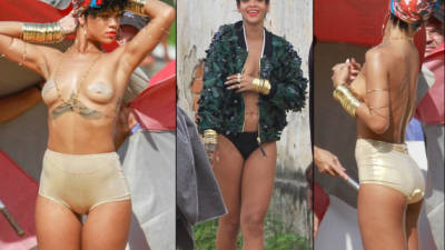 La cantante Rihanna se despojó de sus prendas durante una sesión fotográfica en Brasil. Foto: Daily Mail
