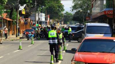 Policías de Tránsito durante operativos en la 3 avenida de El Centro. Foto: Melvin Cubas.