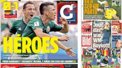 El triunfo de México y los batacazos de Alemania y Brasil acaparan las portadas de los medios internacionales.