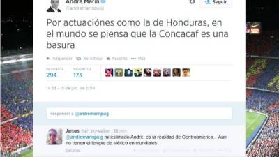 El mensaje del periodista mexicano André Marín en Twitter.