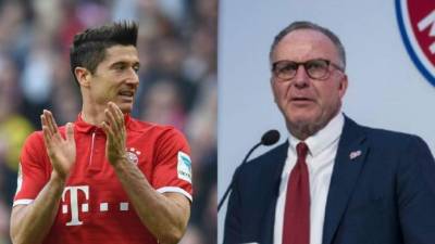 Robert Lewandowski delantero polaco y Karl-Heinz Rummenigge presidente del Bayern Múnich.