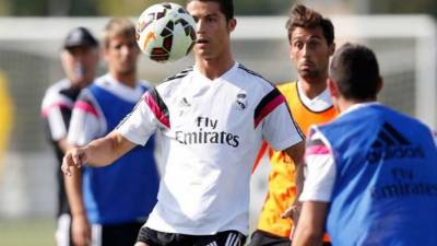 Cristiano Ronaldo durante el entrenamiento del Real Madrid.