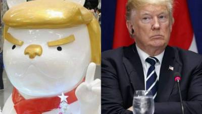 El Trump canino es claramente identificable por el color dorado del pelo y las cejas, el tupé y el dedo índice de una de sus patas señalando hacia arriba.Fotos archivos/agencia.