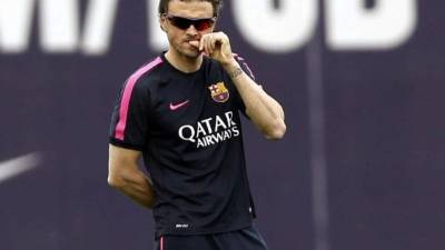 Luis Enrique, en un momento del entrenamiento de su equipo en la ciudad deportiva Joan Gamper.