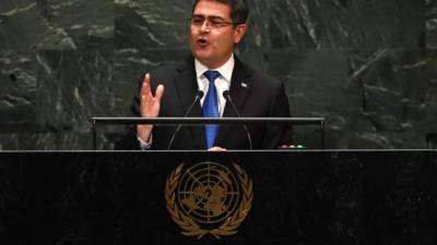El presidente Juan Orlando Hernández en su disertación en la 74 Asamblea General de la ONU.