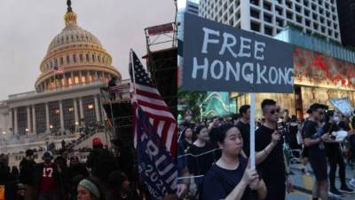 Usuarios de las redes sociales coincidieron que lo que sucedió en el parlamento de Hong Kong se repitió en el Capitolio de Estados Unidos.