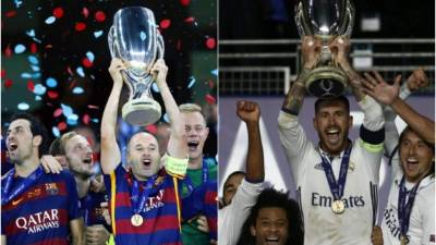 El FC Barcelona junto con el AC Milán lideran la lista de campeones con cinco títulos, mientras que el Real Madrid va por su cuarta supercopa.