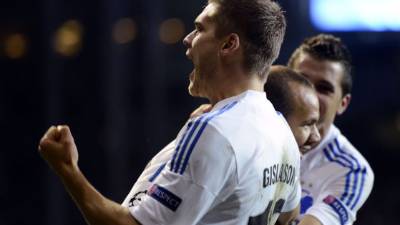 Jugadores del Copenhagen celebrando el gol del triunfo ante Galatasaray.